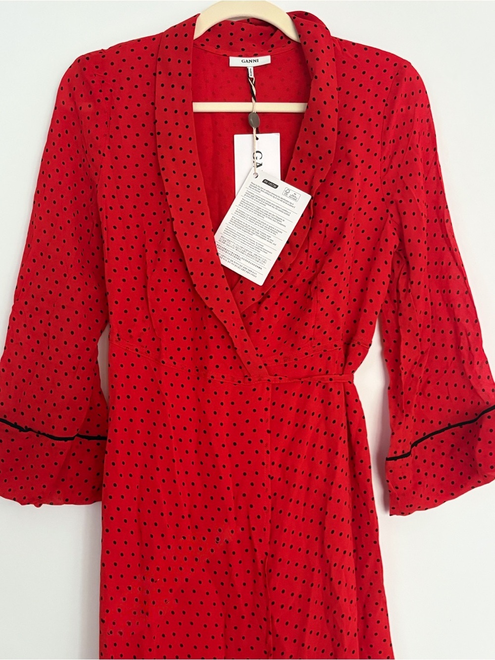 Ganni Wrap Maxi Dress Red Polka Dot Size 36 Small NWT - Picture 5 of 9